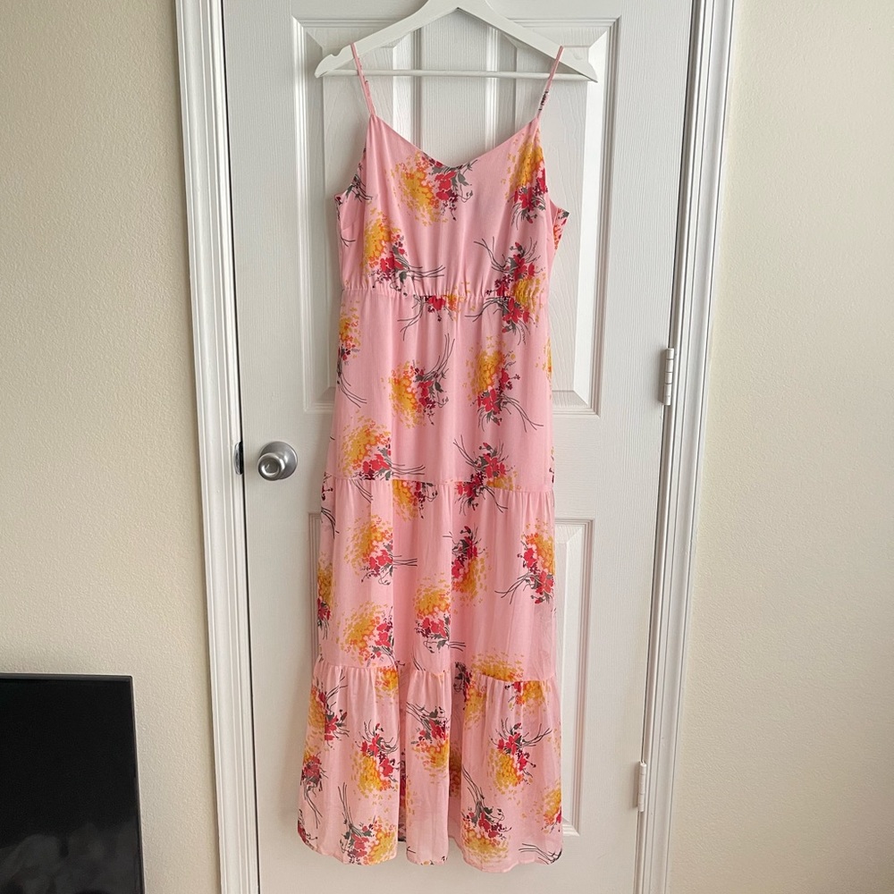 J. Crew Mercantile Pink Floral Tier Midi Dress - 6
